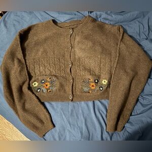Brown Embroidered Women's Sweater
